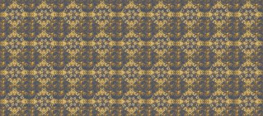Golden seamless pattern on blue and brown colors with golden elements. Christmas, snowflake, new year. Seamless vintage pattern on blue and brown colors with golden elements.