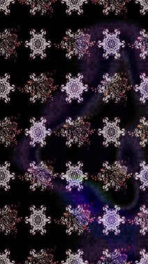 Çok renkli, zarif küçük çiçekler ve siyah renkli komik böcekler, raster desen, illüstrasyon..