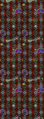 Parlak çiçekli kolaj çiçekleri kırmızı ve kahverengi. Çiçekli zambakların eskiz geçmişi. Çiçek tasarımı için inanılmaz kolaj cennet tarzı..