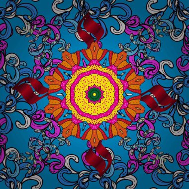 Renkli Yaz Temalı Kusursuz Arkaplan. Raster çiçekli arka plan. Güzel kumaş deseni. Yazdır. Düz Çiçek Elementleri Tasarımı. Sevimli, pürüzsüz desen.