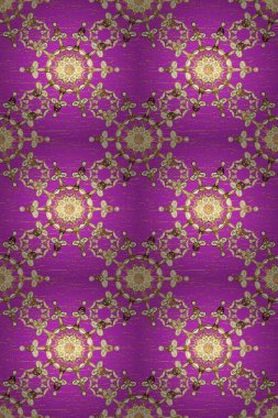 Raster Golden Mehndi kusursuz desen. Menekşe ve bej rengi desen. Kına dövmeli süs çiçekleri, altın çıkartmalar, mehndi ve yoga tasarımı, kartlar ve parmak izleri..