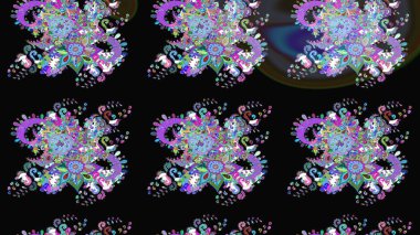 Siyah ve mavi renkli etnik çiçekli zarif eskiz deseni. Raster Çiçek İllüstrasyon Şirin Tekstil.