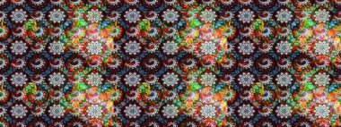 Raster illüstrasyonu. Siyah ve kahverengi renklere karalamalar çizilmiş çiçek deseni.