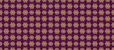 Kusursuz kraliyet lüksü, altın barok kumaş rengi. Altın antika ortaçağ dekoratifi, yaprakları ve bej, mor ve kahverengi renkte altın desenli süslemeleri olan pürüzsüz bir desen..