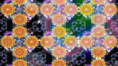 Çiçek desenli eskiz. Renkli Bahar Teması eskiz kalıbı. Mavi renkli çiçekler. Düz Çiçek Elementleri Tasarım Raster illüstrasyonu.