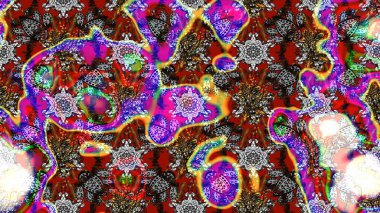 Renkli süs kenarı. Çizim kalıbı. Gri ve kırmızı renklerde. Raster illüstrasyonu. Hint süsü. Çiçek duvar kağıdı.