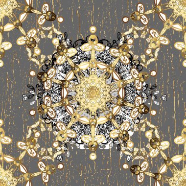 Süslü dekorasyon. Gri ve beyaz renklerdeki altın desenli altın elementler. Lüks, kraliyet ve Viktorya dönemi konsepti. Altın rengi, klasik barok çiçekli desenli..