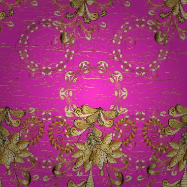 Kusursuz ahşap oyma. Mor ve kahverengi renklerde altın elementlerle desen. Klasik mobilya tarzı. Lüks mobilyalar. Küçük bir alan derinliği. Altın kaplamalı Magenta ve kahverengi arkaplan.