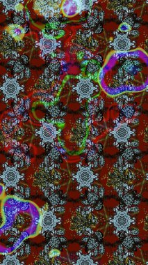 Taslak dekoratif arka plan, çiçek mandala. Çiçek. Kahverengi, kırmızı ve gri renklerde. Raster illüstrasyonu.