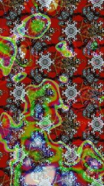 Raster çiçek desenli çiçek deseni, yapraklar, dekoratif elementler, sıçrama, lekeler, el çizimi kontur çizgileri ve Doodle çizim stili, grafik raster çizim çizimi.