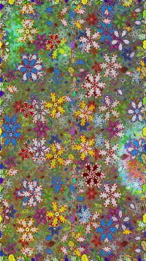 Raster illüstrasyonunda kusursuz çiçek deseni. Yeşil ve kahverengi renkte çiçekler.