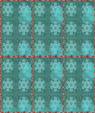 Raster düz çiçekleri pürüzsüz desen. Mavi ve yeşil renkli çiçekler. Tasarım hediye paketi, tebrik kartları, posterler ve afiş tasarımı.