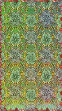 Yeşil ve nötr el çizimi desen. Raster deseni. Sanat insana ilham verir ve doğal bir şekilde çiçek bırakır. Karalama çiçekleri kusursuz desen.