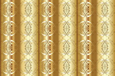 Altın elementlerle bej ve sarı renklerde kusursuz desen. Klasik klasik klasik arka plan. Geleneksel oryantasyon süsü. Klasik raster altın pürüzsüz desen.