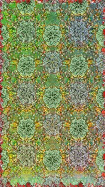 Yeşil ve nötr el çizimi desen. Raster deseni. Sanat insana ilham verir ve doğal bir şekilde çiçek bırakır. Karalama çiçekleri kusursuz desen.