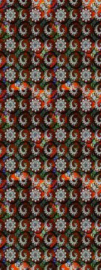 Çiçeksel çizim kalıbının yansıması. Vadinin çiçekleri siyah ve kahverengi renklerde.