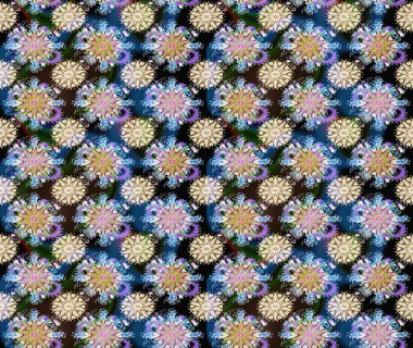 Raster illüstrasyonunda kusursuz çiçek deseni. Suluboya tarzında tarafsız ve mavi renkte çiçekler.