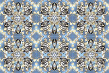 Barok tarzında altın çiçekli süs. Damask pürüzsüz yineleme kalıbı. Altın element mavi, gri ve nötr renklerde. Antika altın tekrarlanabilir duvar kağıdı.