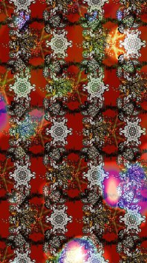 Çiçeksel kahverengi, kırmızı ve gri çizim deseni. Klasik taslak çizimi. Raster çiçek izi..