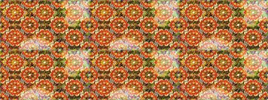 Raster geleneksel halk çiçekleri kahverengi ve turuncu renkli tekstil tasarımları için. Üzerinde gelincikler ve vadi zambakları olan renkli çiçek desenli nakış..