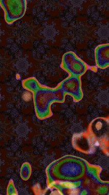 Suluboya elle çizilmiş çiçek desenli eskiz deseni. Parlak renkli fantezi çiçekleri, yapraklar, kahverengi ve siyah renkli tomurcuklar kahverengi ve siyah.