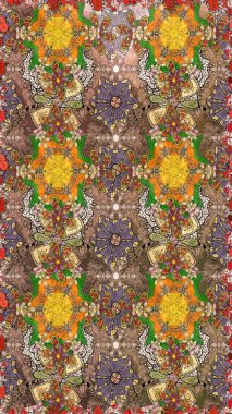 Küçük çiçekteki sevimli çiçek deseni. Raster illüstrasyonu. Kahverengi renkte çiçekler.