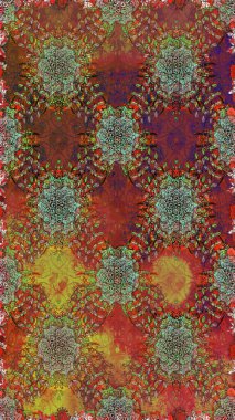 Renkli Bahar Temalı Kusursuz Arkaplan. Raster illüstrasyonunda kusursuz çiçek deseni. Düz Çiçek Elementleri Tasarımı. Süslü kumaş deseni.