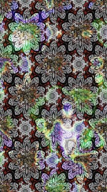 Raster - stok. Yapraklı çiçekler ve kır renkli papatya çiçekleri. Taslak arkaplan deseni.