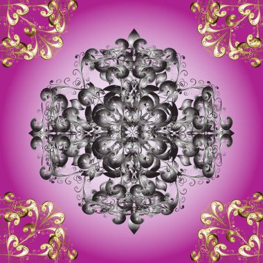 Duvar kâğıdı için altın süslü bir illüstrasyon. Çiçekli süslemeli, pürüzsüz bir desen. Hoş renkler üzerine geleneksel Arapça dekor. Süslü dantel iz sürücü. Doğu tarzında vintage tasarım ögesi.