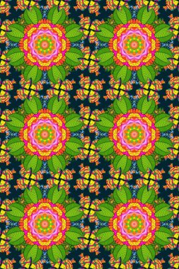 Klasik çiçekler. Yeşil, mavi ve sarı renkler. El çizimi, soyut ve süslü elementler. Yaz çiçekleri teması. Suluboya resim taklit Raster illüstrasyonu.