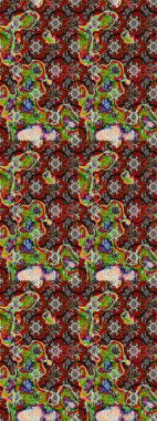 Parlak çiçekli halı deseni kahverengi ve kırmızı renklerde..