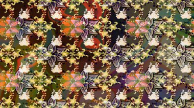 Kahverengi ve bej renkli çiçekler. Düz Çiçek Elementleri Tasarımı. Sevimli çiçek raster deseni. Renkli Yaz Teması çizim şablonu.