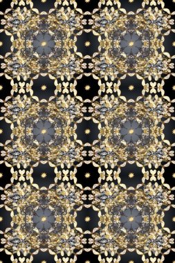 Kusursuz damaske klasik altın desen. Altın rengi ve altın elementler üzerinde altın pürüzsüz desen. Tekrarlayan elementlerle soyut arkaplan oluşturun. Raster illüstrasyonu.