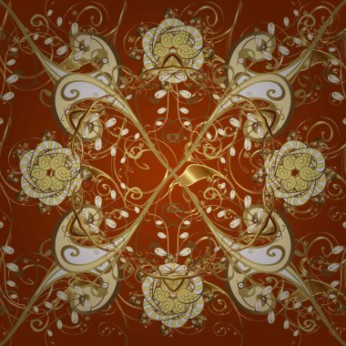 Seamless classic raster golden pattern. Traditional orient ornament. Classic vintage background. Seamless pattern on pleasant colors with golden elements. Raster illustration.