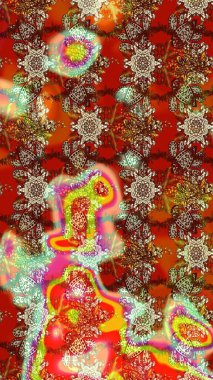 Raster Çiçek İllüstrasyonu 'nun şirin tekstili. Kahverengi ve kırmızı renkte etnik çiçeklerle süslenmiş zarif bir eskiz..