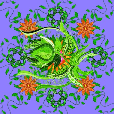 Paket kağıdı için en iyisi. Karşılama ya da düğün geçmişi olarak kullanılabilir. Menekşe ve yeşil lale çiçekli, pürüzsüz bir desen. Doğal kozmetik ürünleri, parfüm, çiçekçi dükkanı için bahar ihalesi tasarımı.