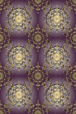 Kusursuz klasik raster altın desenli. Klasik klasik klasik arka plan. Kahverengi ve beyaz renklerde altın elementlerle kusursuz desen. Geleneksel oryantasyon süsü.