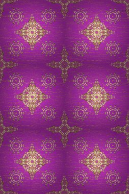 Doğu tarzı arabesk. Parlak dantel, stilize çiçekler, şal desenli. Güzel renklerde ve altın elementlerle kusursuz desen. Raster illüstrasyonu. Kusursuz altın desenli bukleler. Zarif altın deseni aç