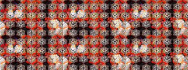 Kahverengi renkte çok kahverengi, zarif küçük çiçekler ve komik böcekler, raster desen, illüstrasyon.