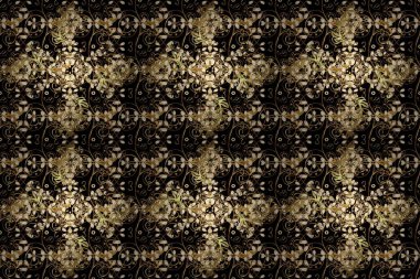Seamless golden pattern. Golden pattern on pleasant colors with golden elements. Raster oriental ornament.