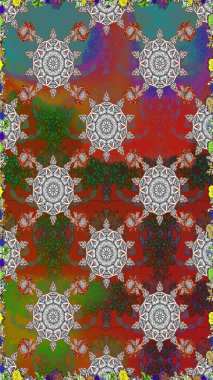 Raster illustration. Seamless floral pattern in folk style with flowers, leaves. Hand drawn.