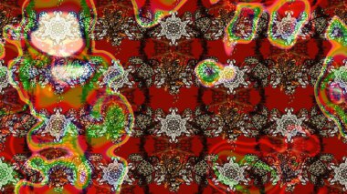 Renkli Bahar Teması eskiz kalıbı. Düz Çiçek Elementleri Tasarımı. Raster illüstrasyonundaki çiçek desenli çizim. Kahverengi ve kırmızı renkte çiçekler.