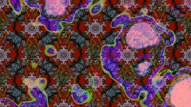 Kahverengi ve kırmızı renklerde. Raster illüstrasyonu. Çiçek buketleriyle klasik tarzda eskiz deseni.