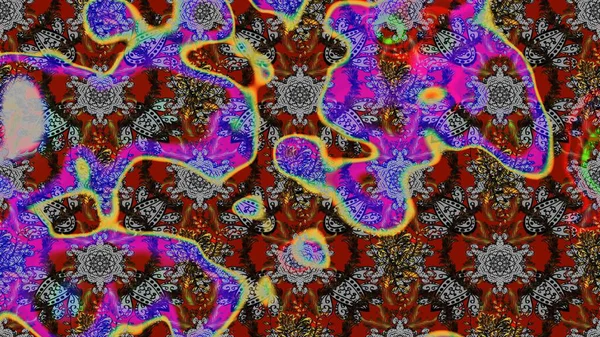 Çiçek süslemeli çizim deseni. Raster illüstrasyonu. Gri ve kahverengi renkte çiçekler.