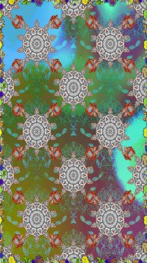 Süslü kumaş deseni. Raster illüstrasyonunda kusursuz çiçek deseni. Renkli Bahar Temalı Kusursuz Arkaplan. Düz Çiçek Elementleri Tasarımı.