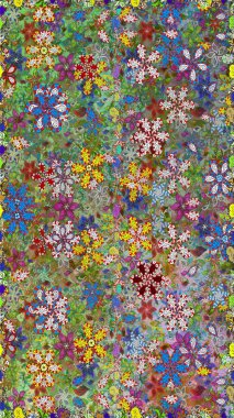 Raster illüstrasyonu. Kusursuz çiçek deseni. Yeşil renkli Asyalı tekstil.