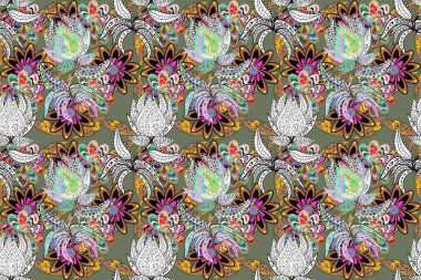 Şirin suluboya, dikişsiz çiçek deseni. Büyük bir çiçek boyası seti. Kartlar, davetiyeler, tarih kartları ve daha fazlası için kullanılabilir.