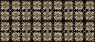 Classic vintage background. Seamless pattern on gray, brown and beige colors with golden elements. Classic raster golden seamless pattern. Traditional orient ornament.