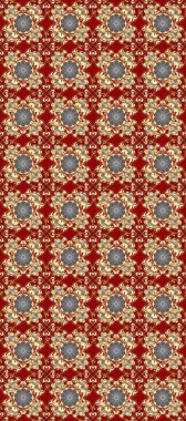 Noel, kar tanesi, yeni yıl 2019. Kırmızı, bej ve kahverengi renklerde ve altın elementlerle kusursuz klasik desen.