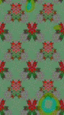 Düz Çiçek Elementleri Tasarımı. Sevimli çiçek raster deseni. Sketch Colour Spring Theme eskiz kalıbı. Yeşil renkte çiçekler.